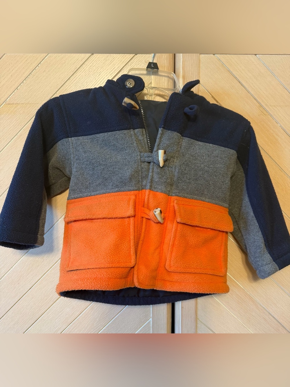 London Fog Kids Colorblock Puffer Jacket - Navy, Gray & Orange